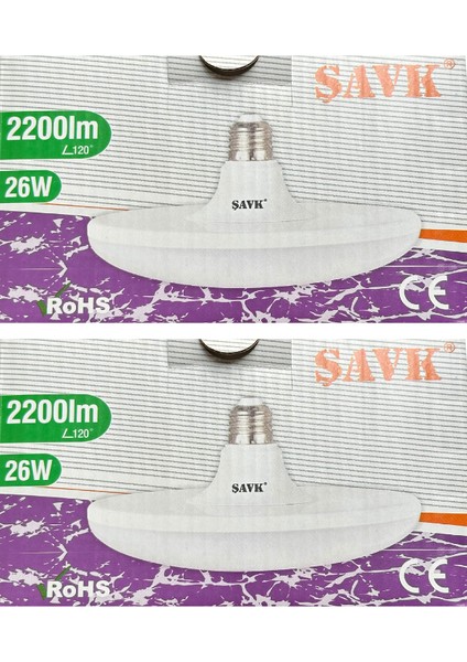 26W (260W) 6500K (Beyaz Işık) E27 Duylu LED Ufo Ampul (2 Adet)