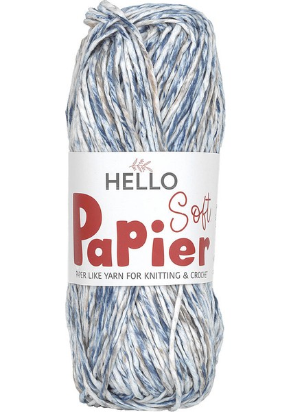 Soft Papier Kağıt Ip Örgü Çanta Ipi 100 Gram 100 Metre Ebruli Mavi P17