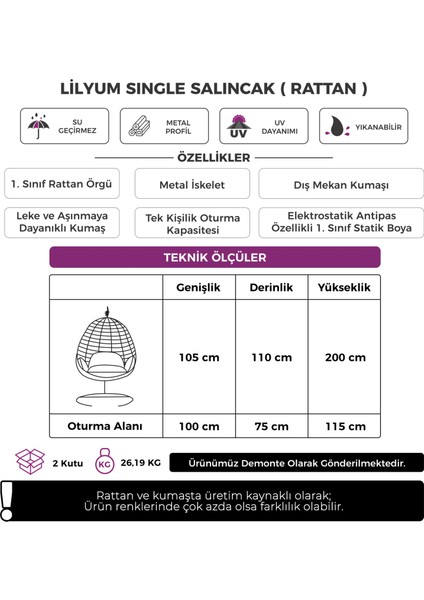 Lilyum Serisi Tekli Beyaz Rattan Örgü Gri Minder Salıncak