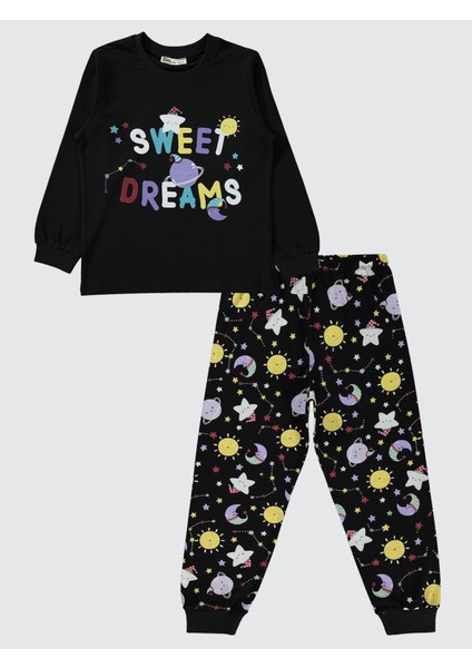 Kız Çocuk Pijama Takımı 6-9 Yaş Siyah