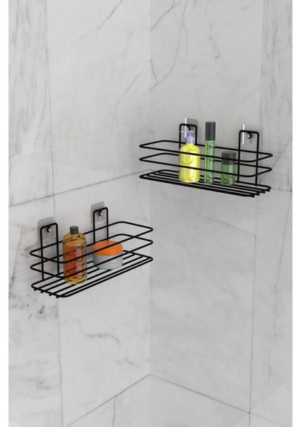 Mat Siyah Banyo Rafı Seti, Duş ve Lavabo İçin Şık Düzenleyici, 30x10 cm