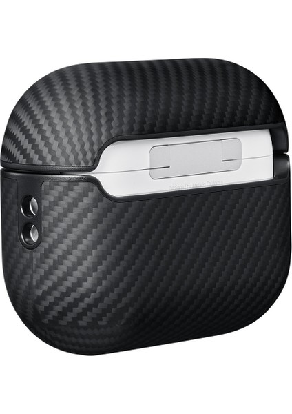 Airpods Pro 2 Kılıf Magsafe Özellikli 600D Aramid Fiber Pitaka Classic Seri Black-Grey Twill