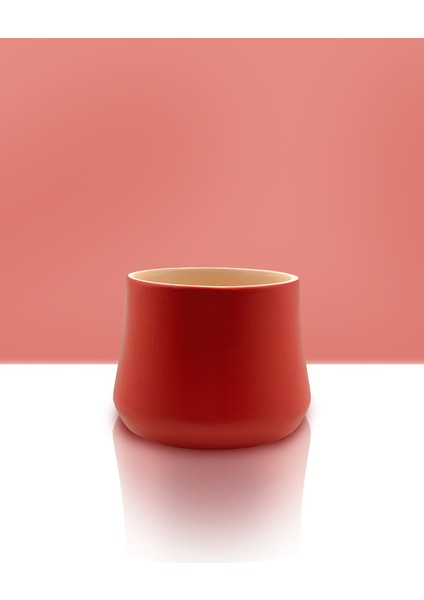 El Yapımı Seramik Saksı - İçi Sırlı - 13 cm x 10 cm - Nar Çiçeği Renk