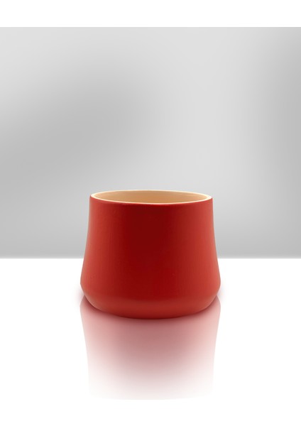 El Yapımı Seramik Saksı - İçi Sırlı - 13 cm x 10 cm - Nar Çiçeği Renk