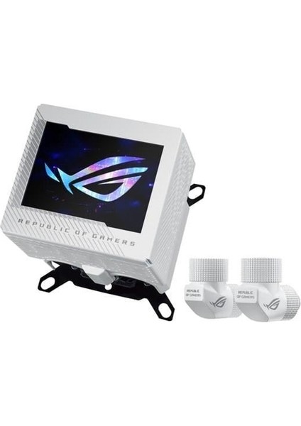 Rog Ryujın Iıı Wb Cpu Su Bloğu Tam Renkli 3.5" LCD Ekran Gömülü Vrm Fanı 178 Mikro Soğutma Kanadı ve Bakır Alaşımlı Soğuk Plaka Soğutma Teknolojisi Ile Asetek ve Rog Bağlantı Parçaları Beyaz