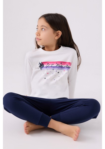 Us Polo Kız Çocuk Uzun Kol Pijama Takım US1962 Krem modelleri