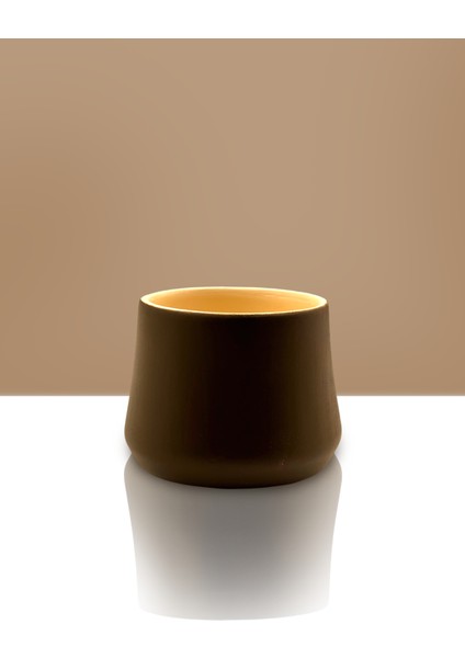El Yapımı Seramik Saksı - İçi Sırlı - 13 cm x 10 cm - Kahve Renk