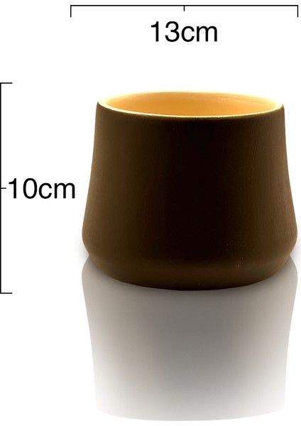 El Yapımı Seramik Saksı - İçi Sırlı - 13 cm x 10 cm - Kahve Renk