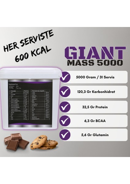 Giant Mass Gainer 5000 gr Çikolata Aromalı fiyatları