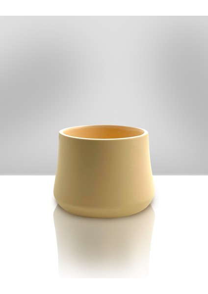 El Yapımı Seramik Saksı - İçi Sırlı - 13 cm x 10 cm - Bej Renk