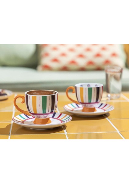 Exotic Strip New Bone China2’li Kahve Fincan Takımı 100 ml Renkli
