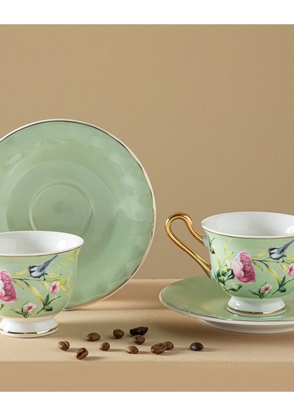 Vanilla New Bone China 4 Parça 2 Kişilik Kahve Fıncan Takımı 90 ml Açık Yeşil