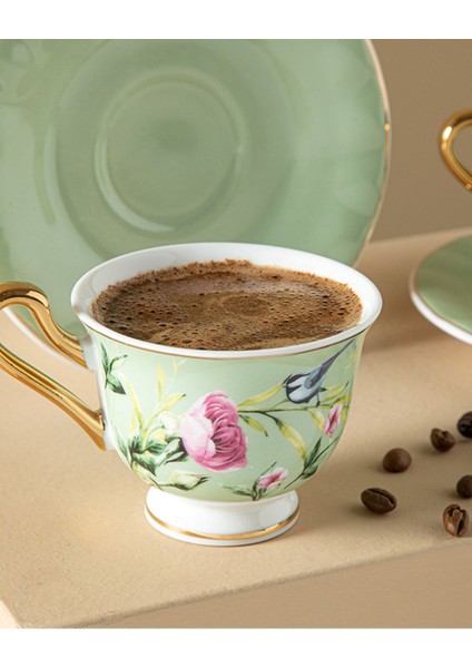 Vanilla New Bone China 4 Parça 2 Kişilik Kahve Fıncan Takımı 90 ml Açık Yeşil