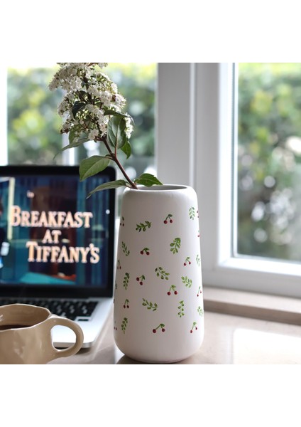 Minik Kirazlı Seramik Vazo