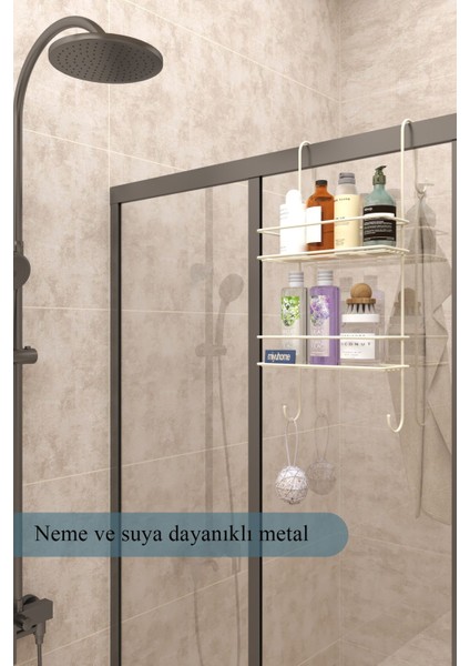 Tekno Trust Asılabilir Lüks Banyo Rafı Kancalı Şampuanlık Paslanmaz Duşakabin Rafı Delmeden asılır duş rafı Bej