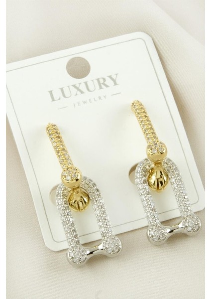 E-Bijuteri Oval Zirkon Taşlı Lüks Küpe