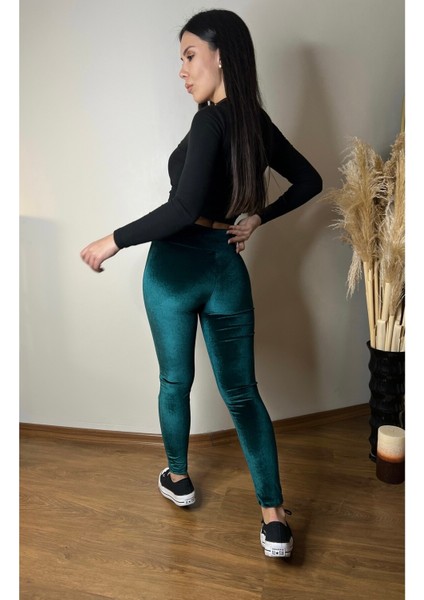 Kadife Yüksek Bel Toparlayıcı Yeşil Renk Kadın Tayt ( Hafif, Rahat, Şık, Esnek, Lux, High Waist Velvet Legging) modelleri