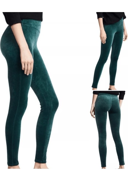 Kadife Yüksek Bel Toparlayıcı Yeşil Renk Kadın Tayt ( Hafif, Rahat, Şık, Esnek, Lux, High Waist Velvet Legging) fırsatları