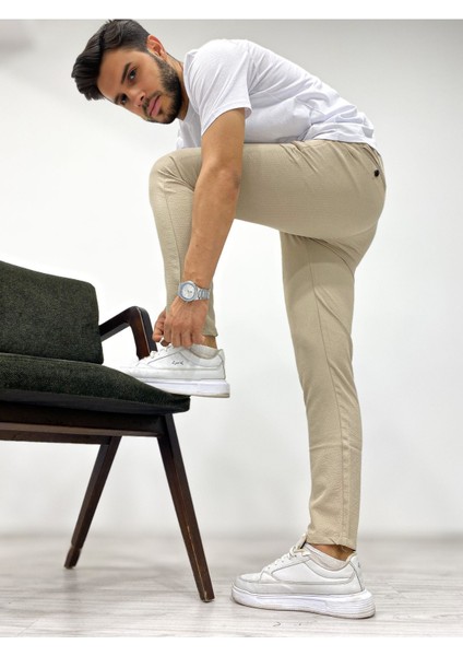 Erkek Slim Fit Bej Pantolon