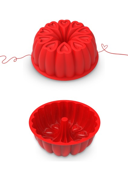 Kalp Desenli Yuvarlak Silikon Kek Kalıbı 23 cm Kırmızı modelleri
