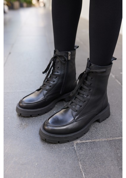 SİENA KADİN SİYAH GERCEK DERİ BAGCIKLI BOT