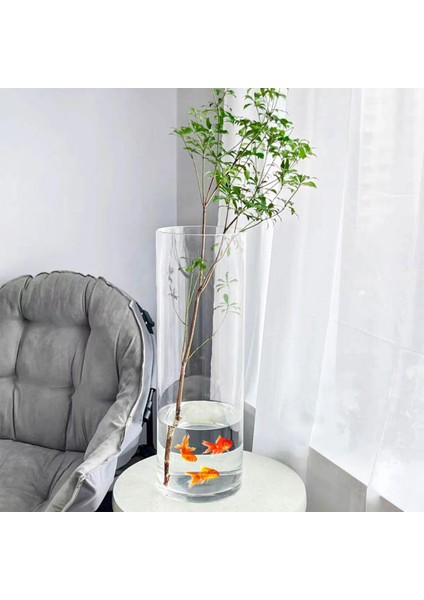 Denizli El Imalatı Silindir Cam Vazo 15 CM En x 40 cm Boy