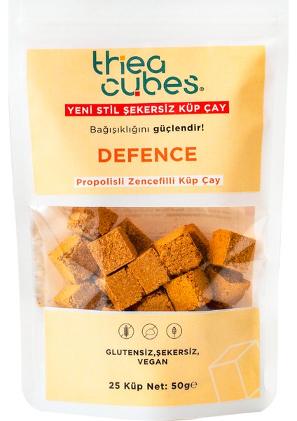 Deffence Şekersiz Küp Çay 25 Küp 50 gr Propolisli Zencefilli Bitki Çayı Vegan