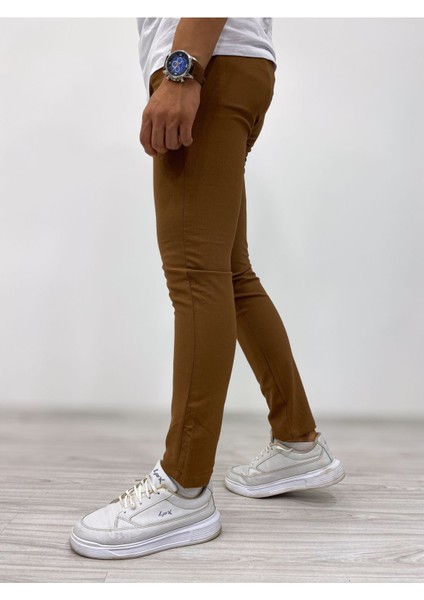 Erkek Slim Fit Kahverengi Pantolon