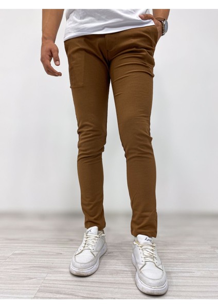 Erkek Slim Fit Kahverengi Pantolon