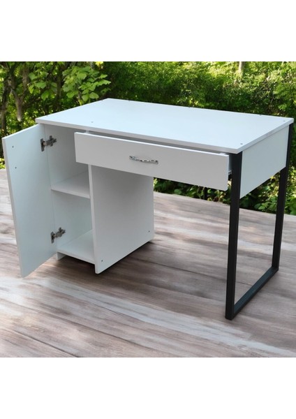 Çalışma Masası Beyaz Çekmeceli 2 Raflı modelleri