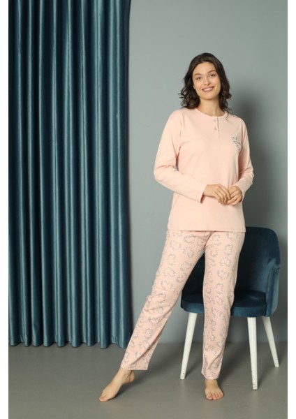 Pamuklu Penye Interlok Düğmeli Kadın Pijama Takımı