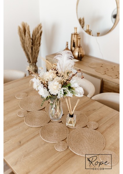 Rope Decor Hasır Jüt Salon Mutfak Masa Örtüsü Runner 100 x 40 cm