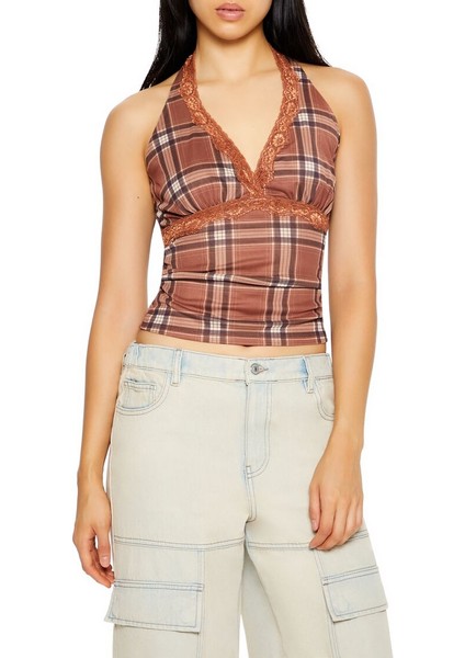 F21 Dantel Detaylı Halter Yaka Bluz