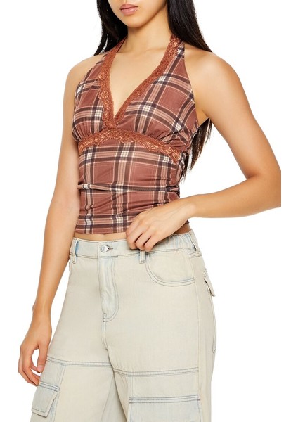 F21 Dantel Detaylı Halter Yaka Bluz modelleri