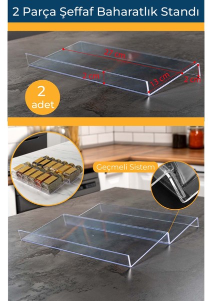 2 Adet Pleksi Şeffaf Stand Baharatlık Standı Çekmece Içi Düzenleyici-Mhydkplx2