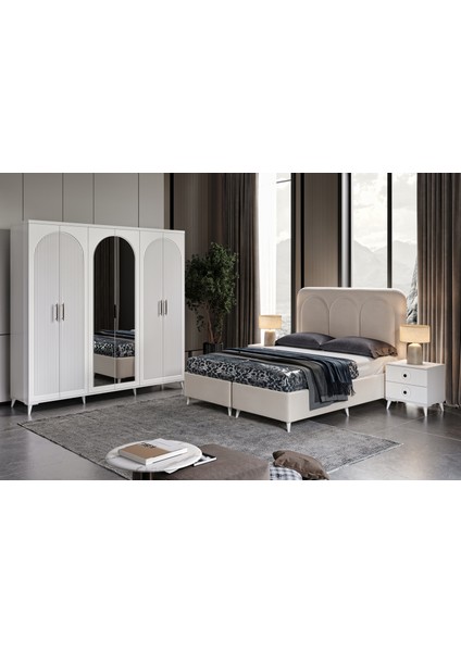 Ücretsiz Montaj - %100 MDF Oslo 6 Kapaklı Gardırop Beyaz Yatak Odası Takımı