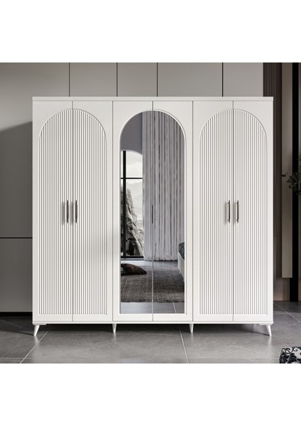 Ücretsiz Montaj - %100 MDF Oslo 6 Kapaklı Gardırop Beyaz Yatak Odası Takımı modelleri