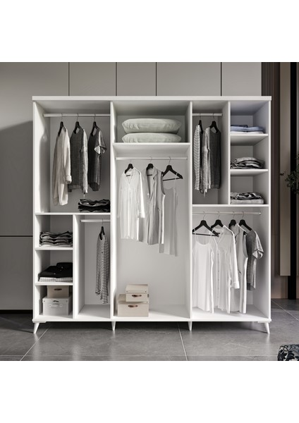 Ücretsiz Montaj - %100 MDF Oslo 6 Kapaklı Gardırop Beyaz Yatak Odası Takımı fırsatları