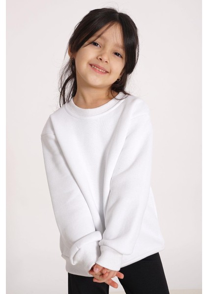 Yazı Baskılı Ekru Renk Kız Çocuk Sweat