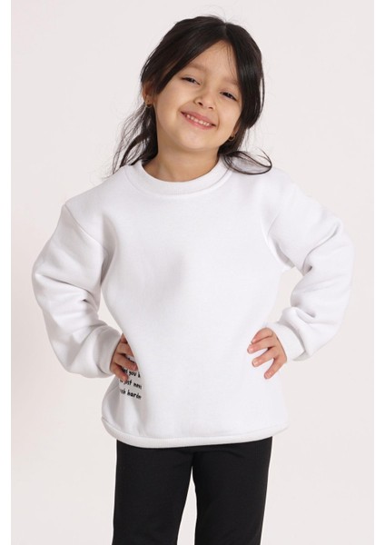 Yazı Baskılı Ekru Renk Kız Çocuk Sweat