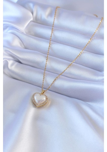 316L Çelik Gold Renk Incili Kalp Model Zirkon Taşlı Kadın Kolye fiyatları