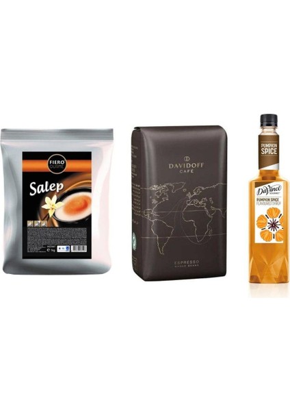 Toz Salep 1 kg Espresso Çekirdek Kahve 500 gr Da Vinci Baharatlı Bal Kabağı 750 ml Şurup (3lü Içecek Fırsat Seti)