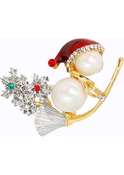 Yılbaşı Hediyelik Uçan Süpürgeli Kardan Adam Figürlü Broş