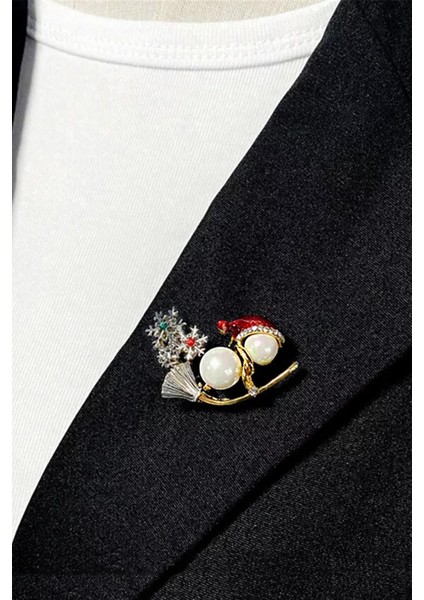 Yılbaşı Hediyelik Uçan Süpürgeli Kardan Adam Figürlü Broş modelleri