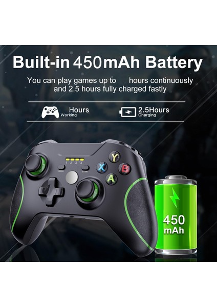 PC360 Kablosuz Oyun Kolu Pc Uyumlu 450MAH Şarjlı Joystick Wireless Gamepad USB Dongle, Özel Kaymaz Tasarım PC360 Siyah