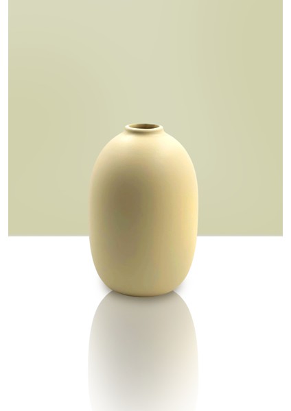 Seramik Vazo - Mid Top Dekorasyon - 17 cm x 12 cm - Bej