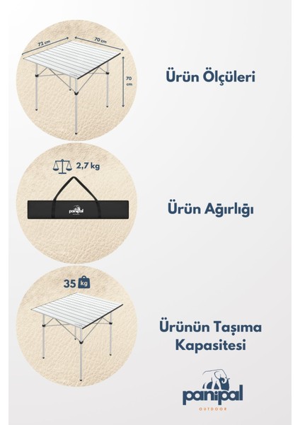 Alüminyum, Katlanabilir Kamp ve Piknik Masası, Omuz Askılı Taşıma Çantasıyla Xl