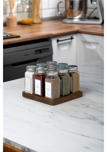 9 Bölmeli Ahşap Baharatlık Standı fırsatları