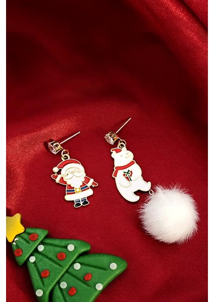 Yılbaşı Polar Bear ve Noel Baba Figür Sallantılı Küpe