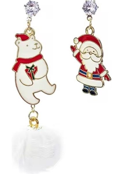Yılbaşı Polar Bear ve Noel Baba Figür Sallantılı Küpe modelleri